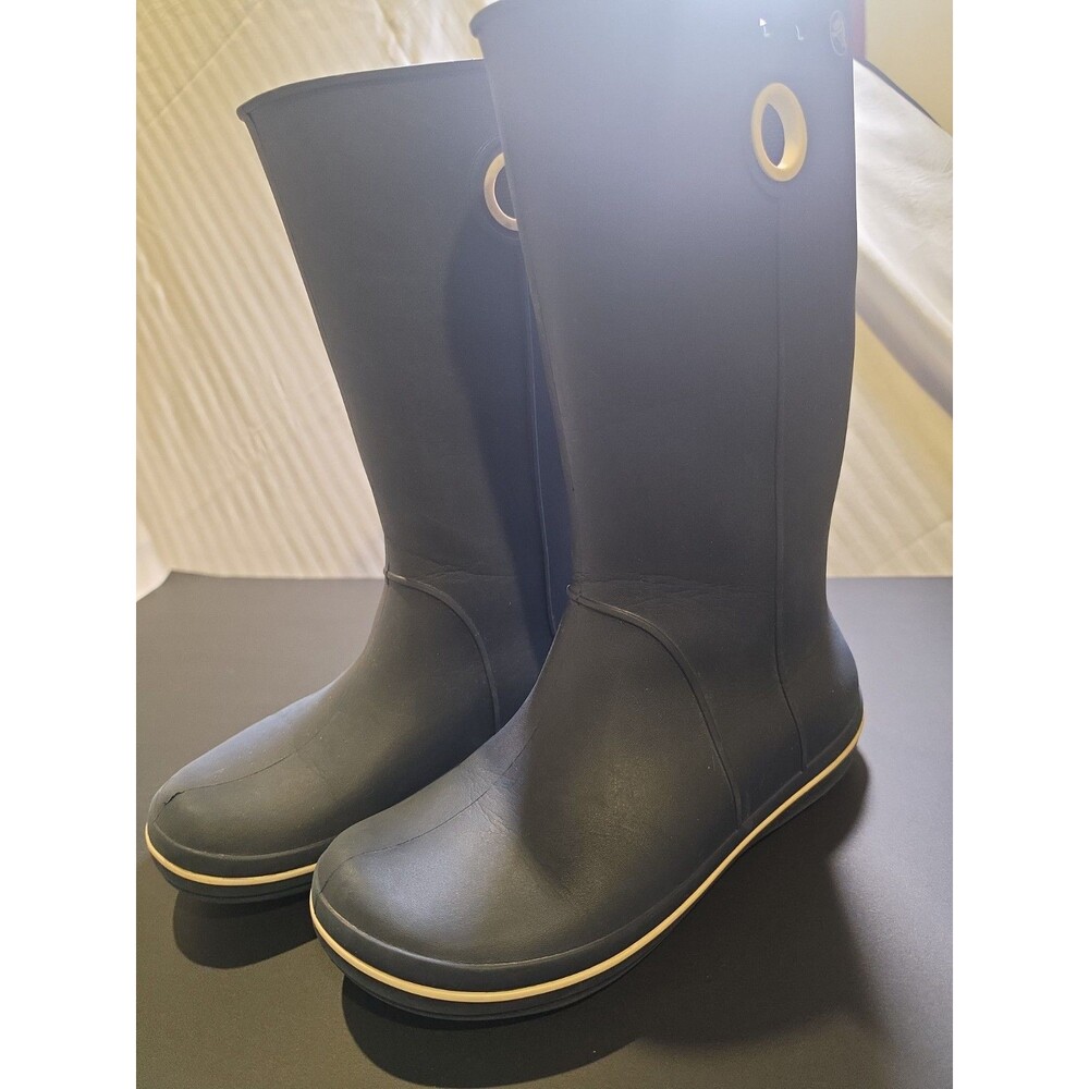 Crocs Jaunt Tall Rain Boots Blue Waterproof Pull On Rubber Boots Women's Size 8